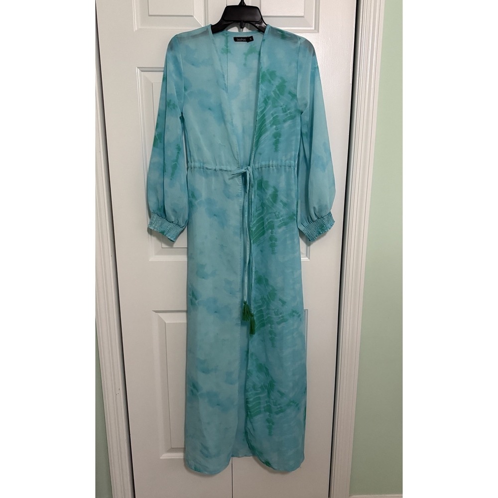 Boohoo Tie Dye Dress Cardigan Green‎ Blue Nightgown Bathing Suit Cover Up Size M